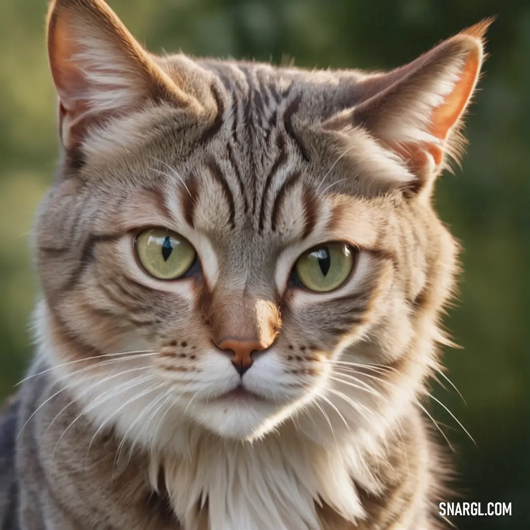 Cat with green eyes looking at the camera with a blurry background