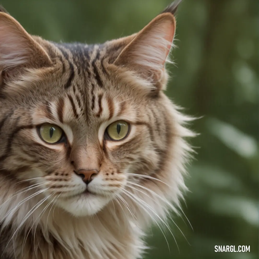 Cat with green eyes staring at the camera with a blurry background