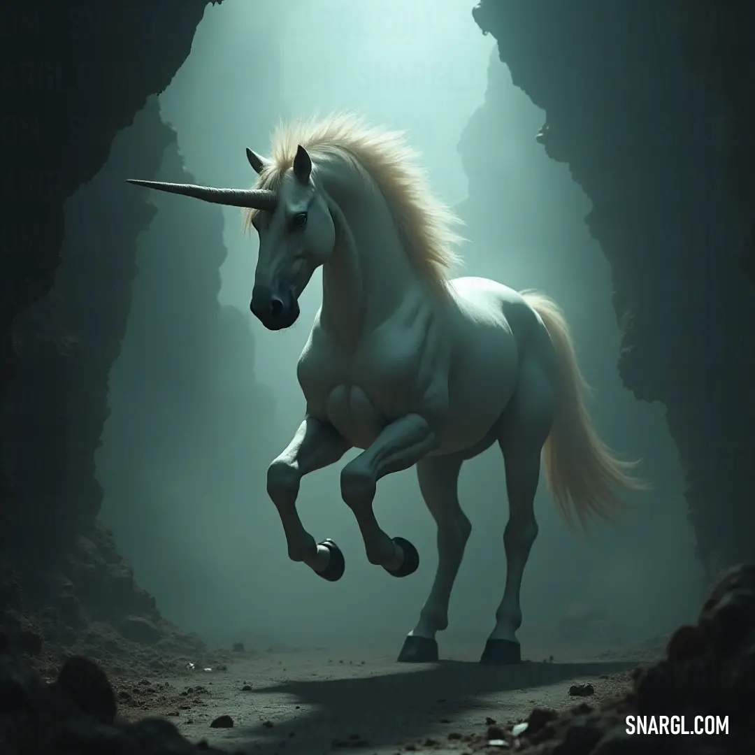A White Celestial Guardian races through a dim cave, its long horn held high and eyes closed in peaceful determination. A magnificent White Celestial Guardian dashes through a narrow cave, its majestic long horn raised proudly, eyes closed in serene focus. The creature’s powerful form radiates an aura of divine grace.