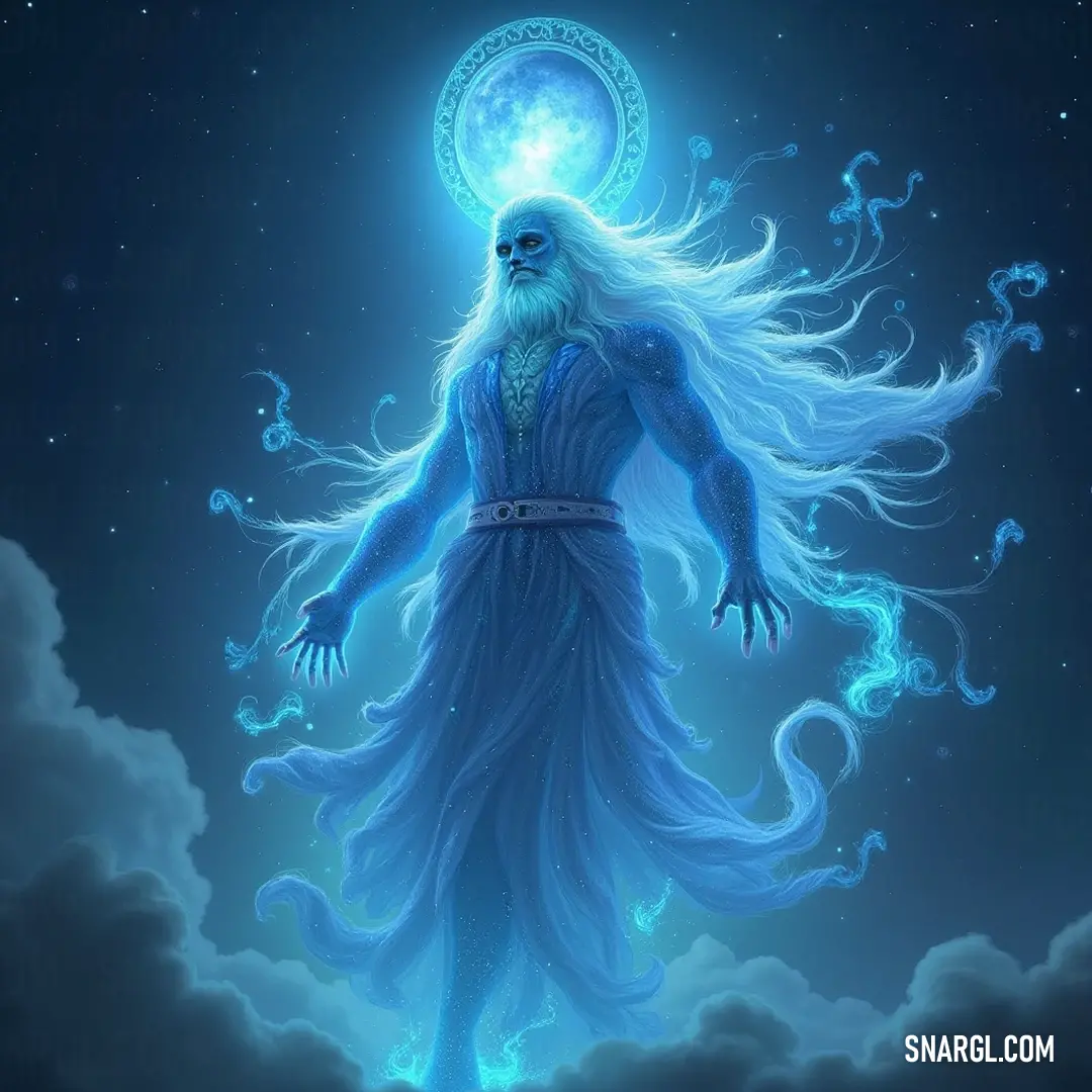 Celestial Mystic stands timelessly among the clouds, resonating with an inner light, as the halo above symbolizes the wisdom bestowed upon him from the heavens. An ethereal being enveloped in clouds, crowned with a luminous halo, embodies serenity and wisdom, as flowing hair and a majestic beard cascade elegantly, radiating an aura of divine energy.