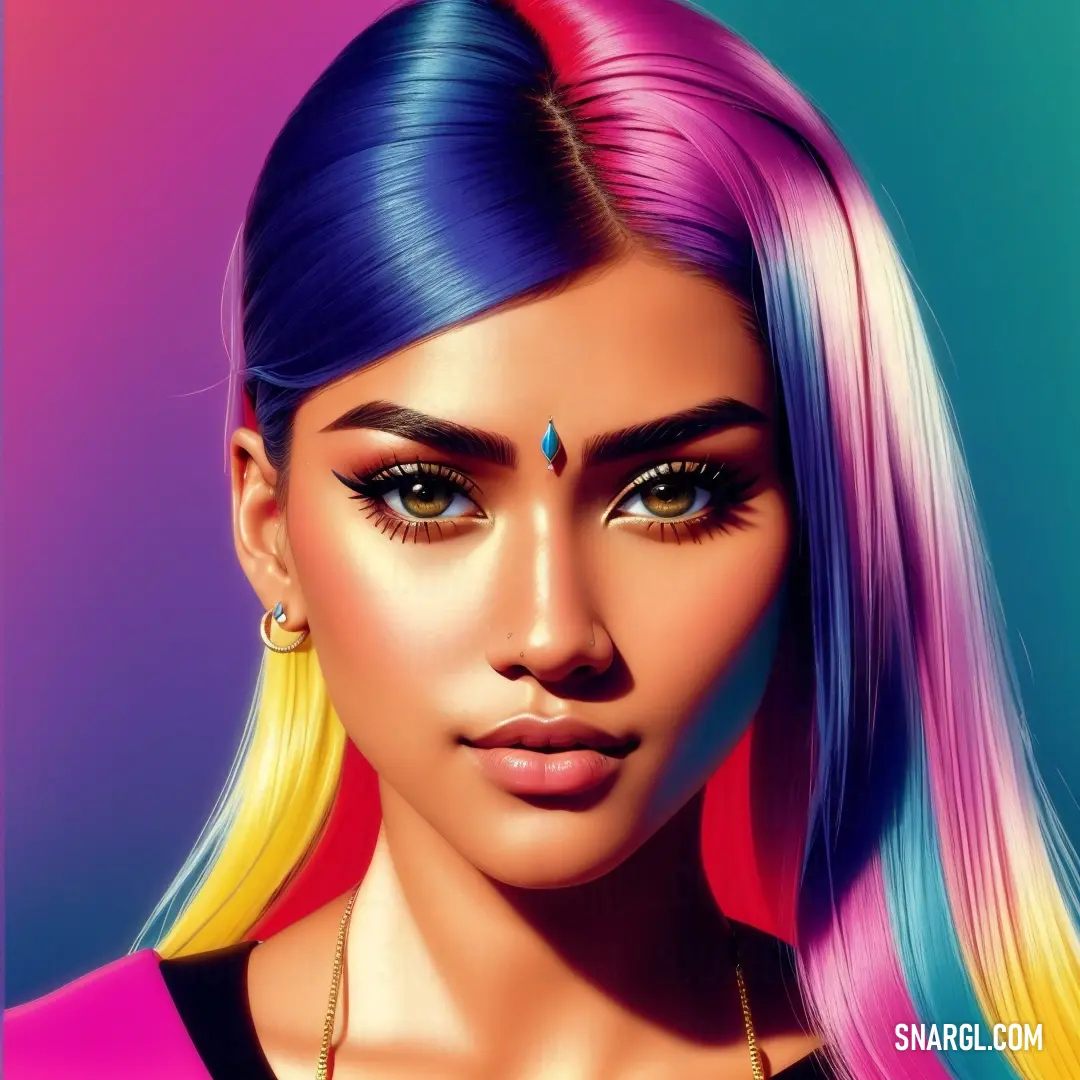 Digital painting of a woman with colorful hair and piercings on her ears and face