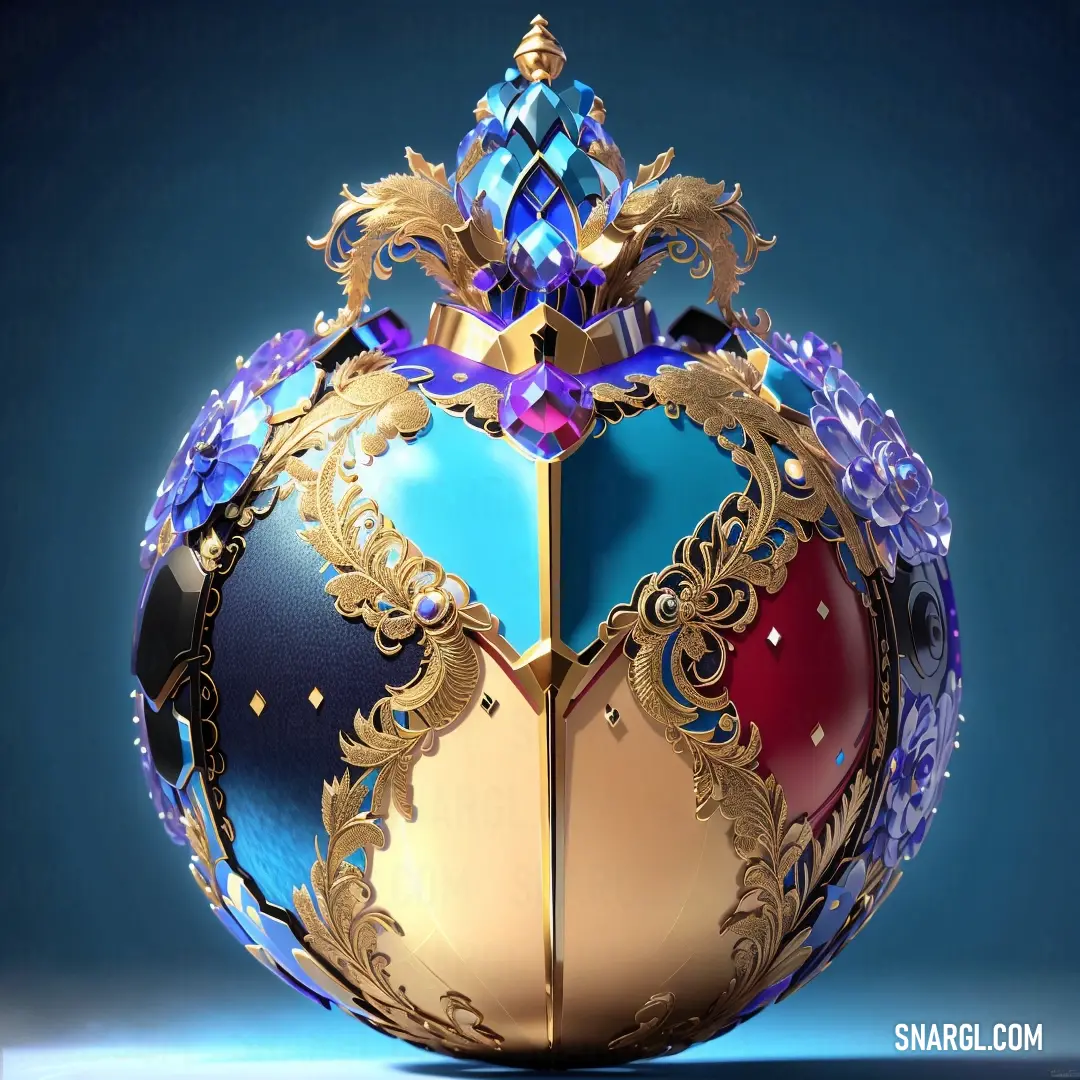 Colorful ball with a crown on top of it on a blue background behind it
