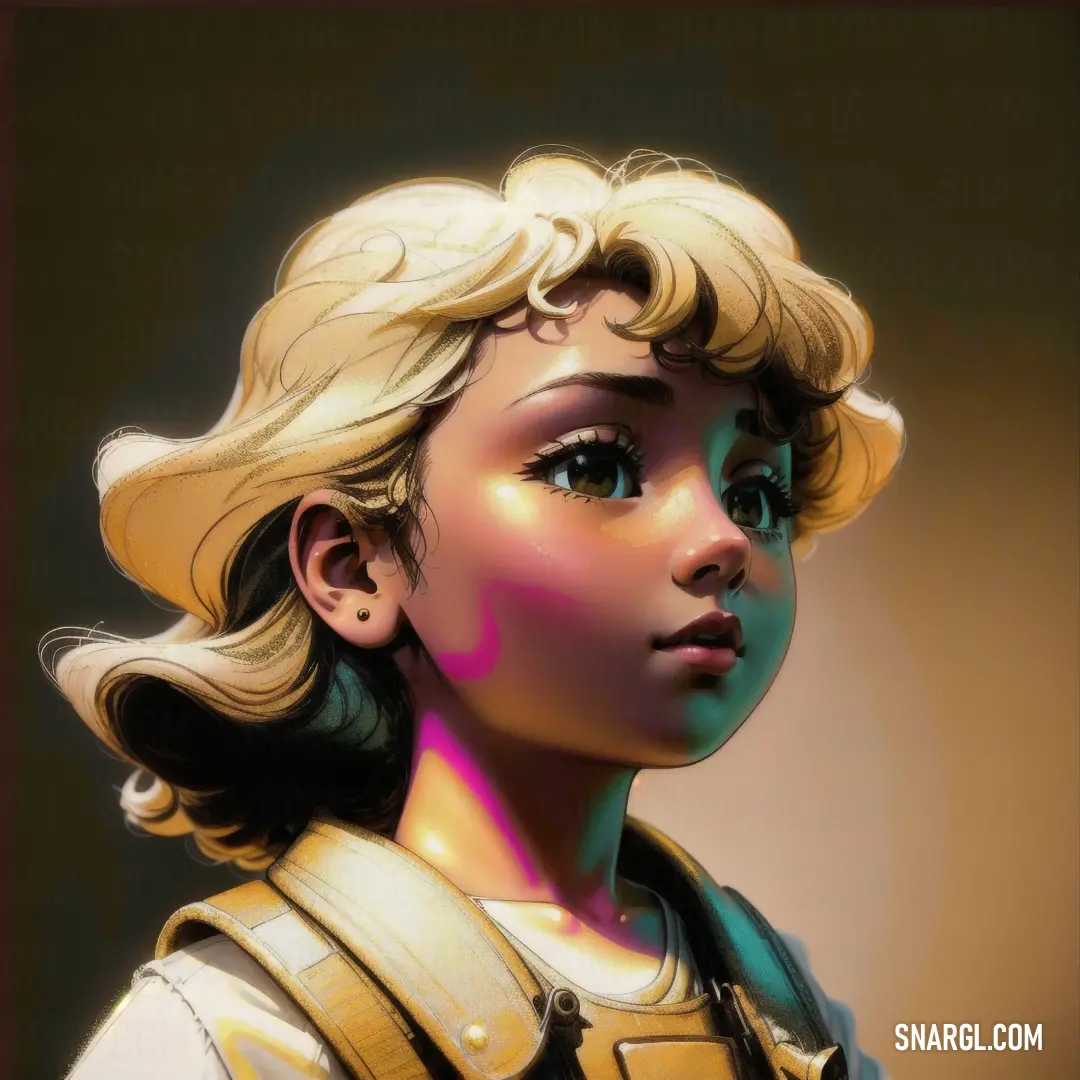 Digital painting of a woman with blonde hair and a hat on her head. Color RGB 250,214,165.