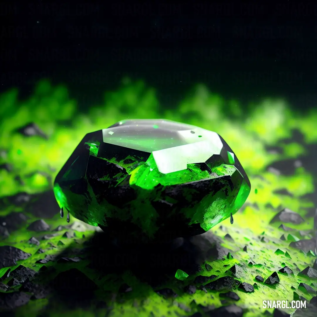 Green diamond on top of a green surface with a black background