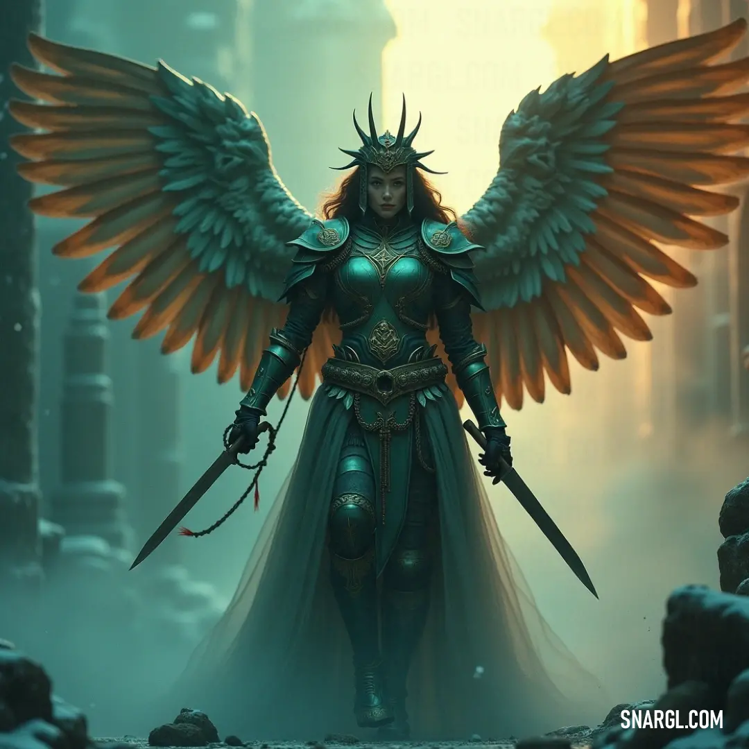 An awe-inspiring Cherubim of Infinite Light, equipped with magnificent wings and a radiant sword, amidst a breathtaking fantasy cityscape at twilight, radiating a sense of mystery and wonder. A formidable Cherubim of Infinite Light, adorned with majestic wings, wields a shimmering sword, set against the backdrop of a sprawling fantasy city at dusk, where the glow of lights hints at hidden adventures waiting to unfold.