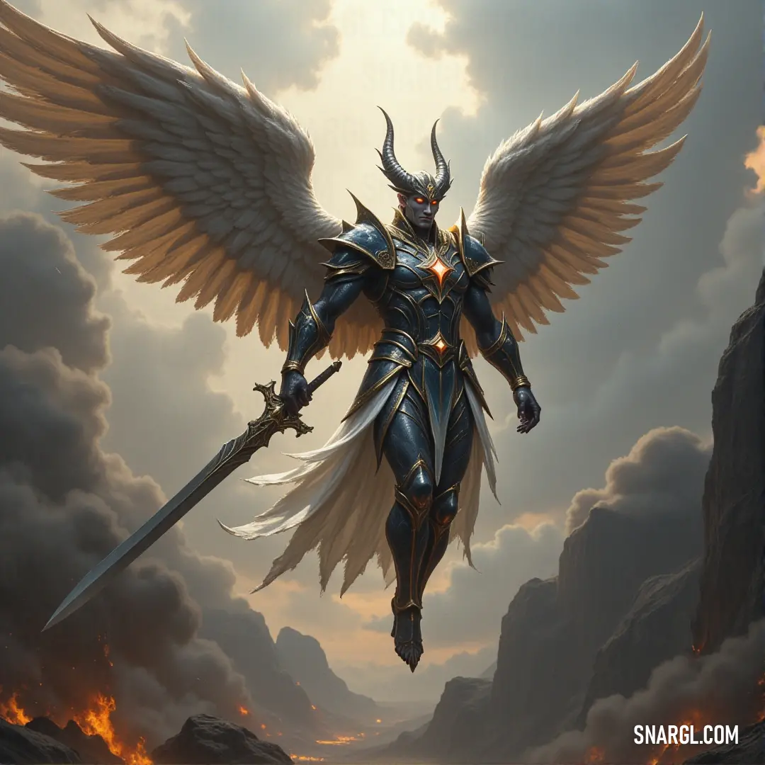 A winged Cherubim of Mercy, holding a sword, emanates divine strength and protection, its wings gracefully extending in a scene of heavenly grandeur. A majestic Cherubim of Mercy, wings outstretched, holds a gleaming sword. The angelic figure exudes power and grace, radiating an aura of divine protection. Its ethereal presence contrasts with the harsh sword, a symbol of strength tempered by mercy.