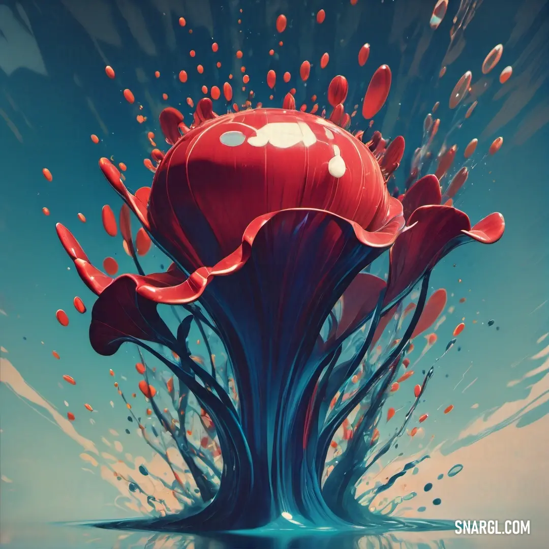 Painting of a mushroom with a blue background. Example of RGB 205,92,92 color.