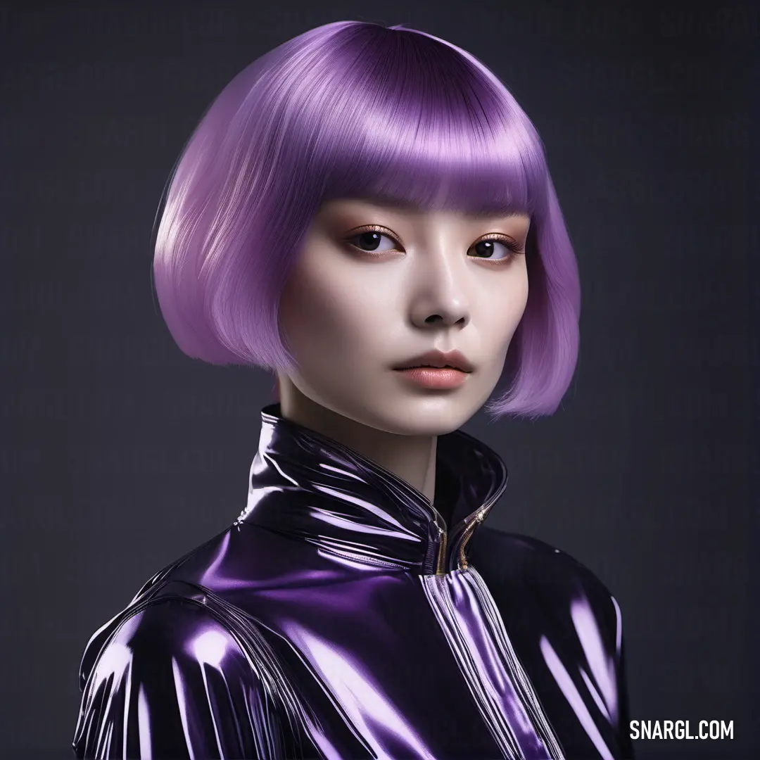 Woman with a purple bob with a black background