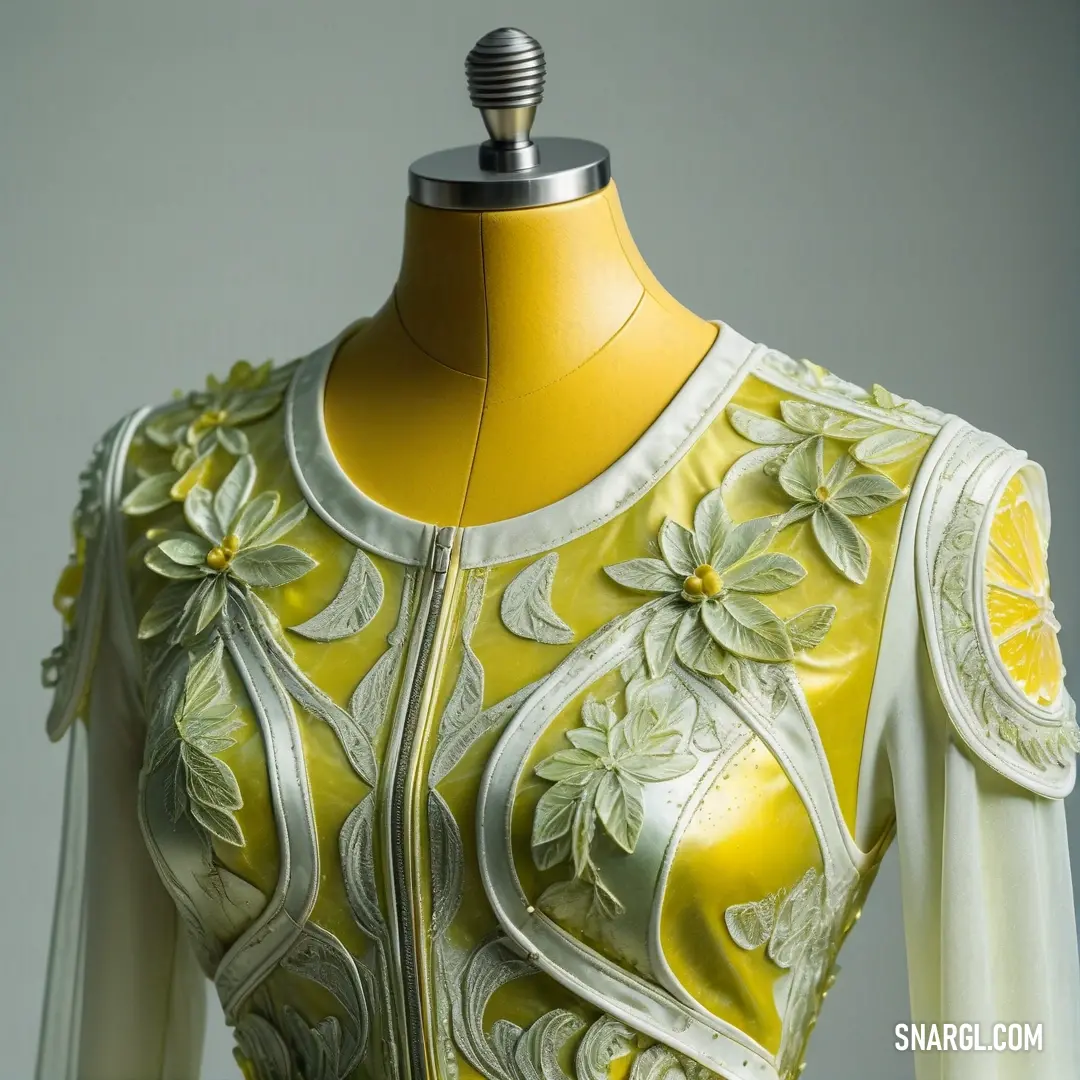Yellow and white dress with a flower pattern on it's chest and shoulders