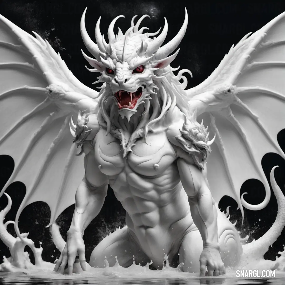 White dragon with large wings and a Chimaera like body