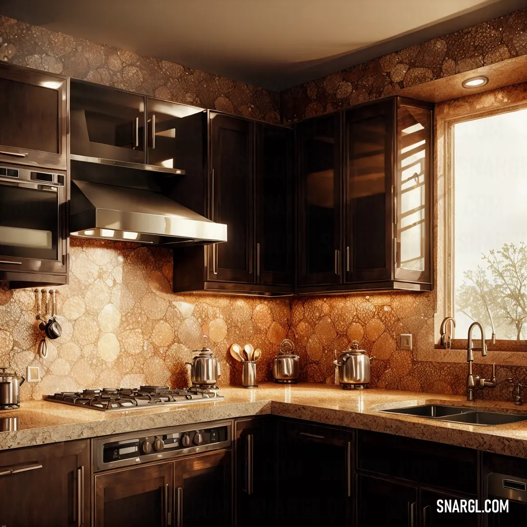 Kitchen with a stove. Color Chocolate.