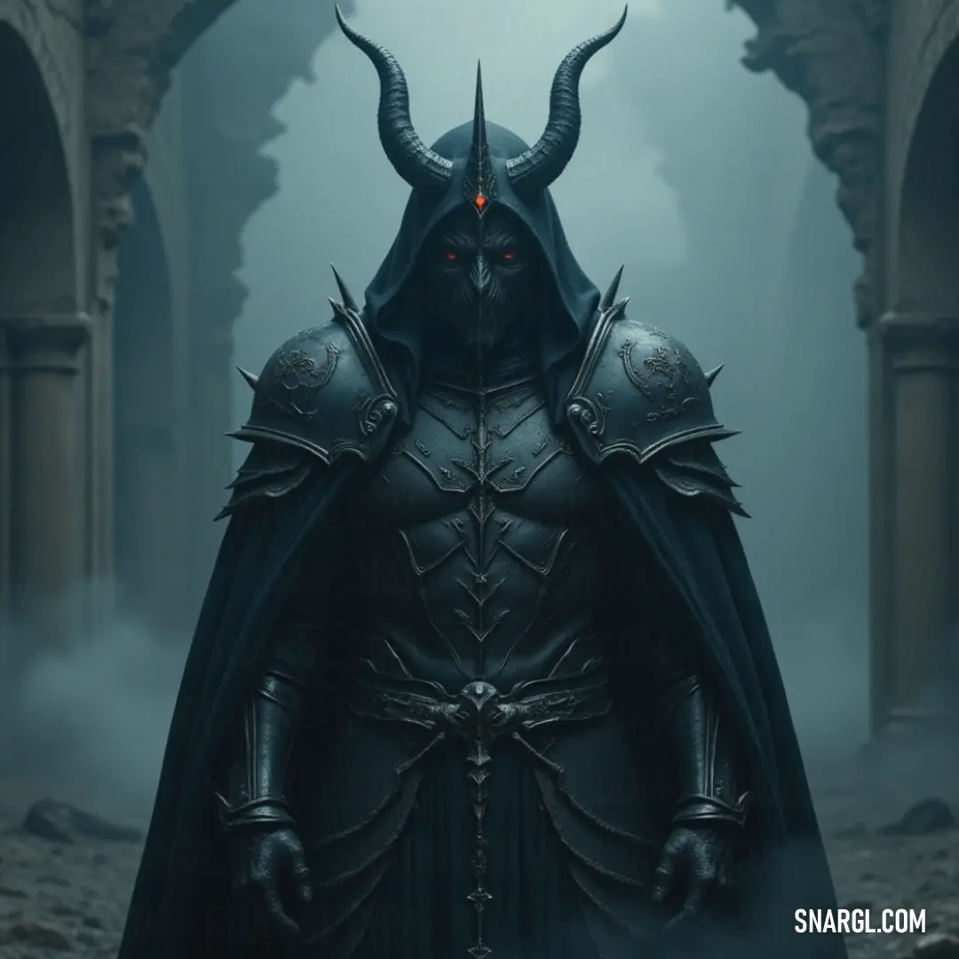 Chort, with his distinctive horns and dark outfit, stands as a figure of mystery and strength. Chort, in a dark outfit with horns crowning his head, stands as an imposing figure, his presence as mysterious as his attire. The intense gaze and striking costume draw you into his enigmatic world.