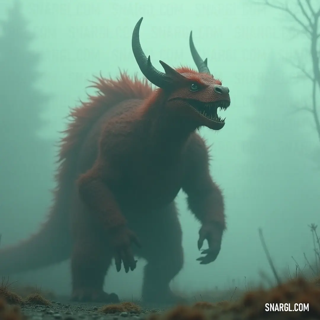 The striking Red Cinder Drake, adorned with formidable horns, confidently traverses a mystical fog-laden forest, flanked by ancient trees that whisper secrets of the wild. The striking Red Cinder Drake, adorned with formidable horns, confidently traverses a mystical fog-laden forest, flanked by ancient trees that whisper secrets of the wild.