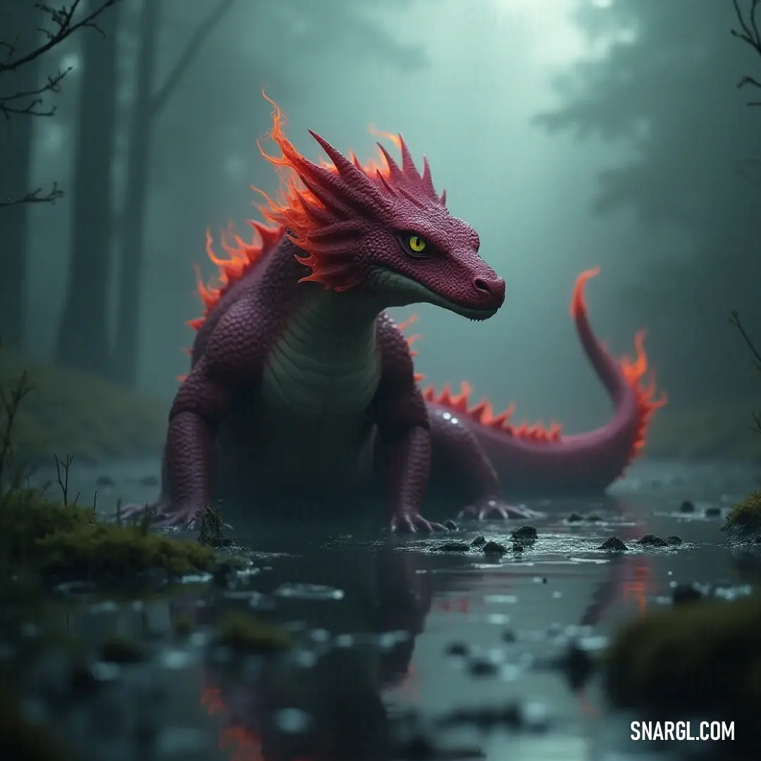A vibrant Red Cinder Serpent explores a beautiful swampy landscape, elegantly positioned by a stream, capturing the allure of its wild, natural habitat. The enchanting Red Cinder Serpent is poised gracefully in a picturesque swampy area, with a gentle stream flowing nearby, showcasing its stunning form amidst the rich tapestry of nature.
