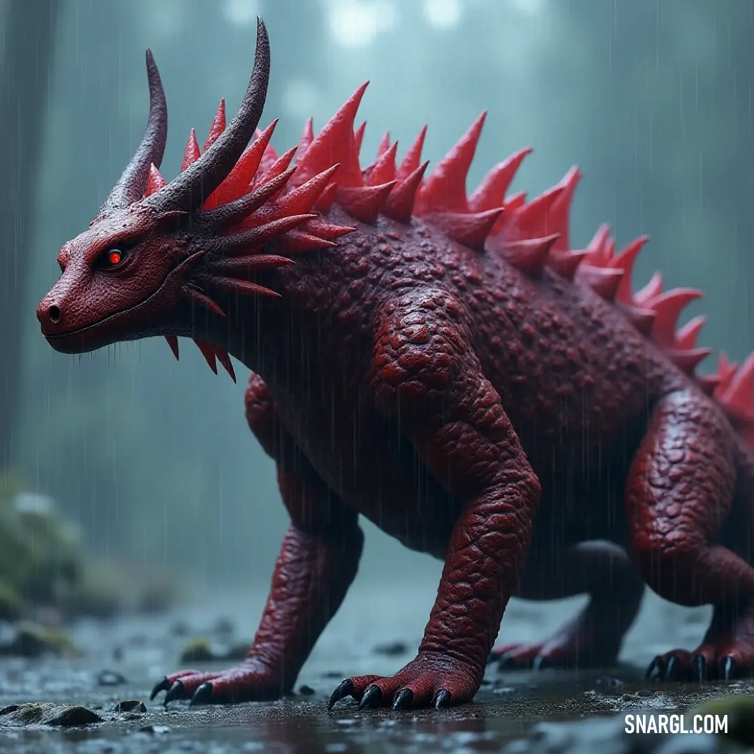 The vibrant red Toy Cinder Serpent, equipped with fierce sharp spikes and piercing red eyes, showcases its unique personality in an imaginative world of fun and adventure. A captivating red Toy Cinder Serpent, boasting striking red eyes and sharp spikes adorning its head and tail, stands out as a fierce yet playful figure in a whimsical landscape.