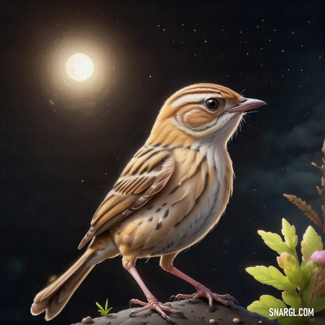 Cisticola is standing on a rock under a full moon and stars in the sky
