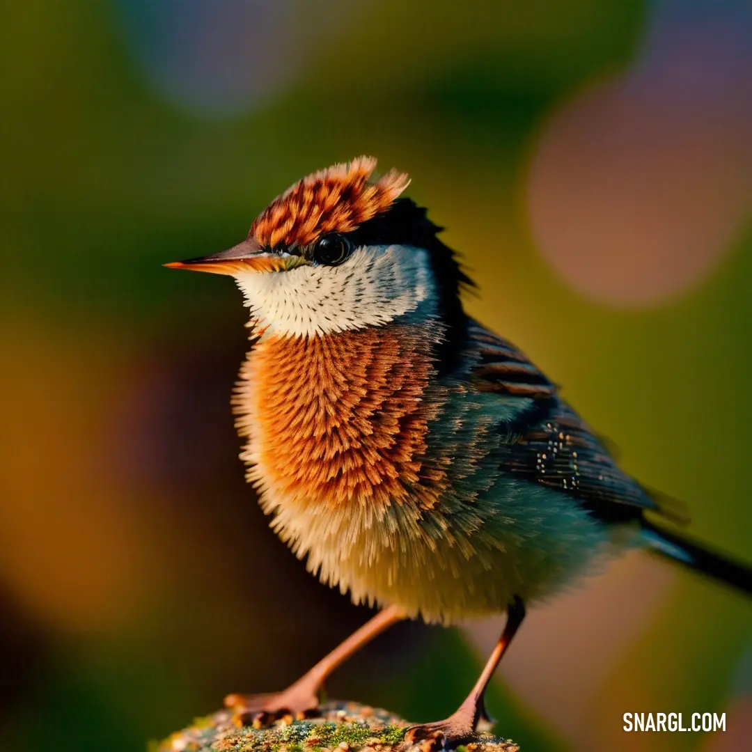 Small Cisticola with a brown head and white chest on a rock with a blurry background