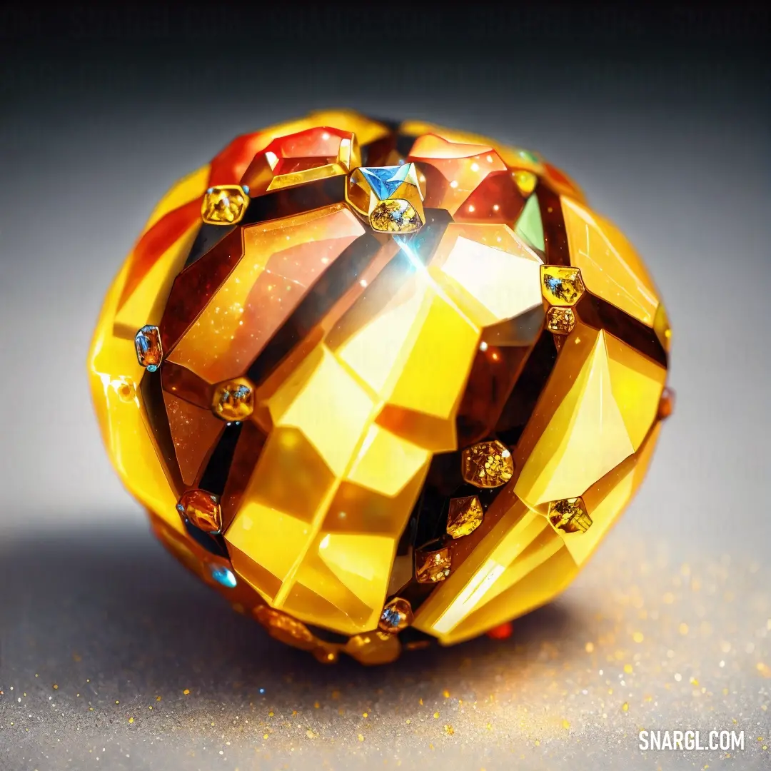 Yellow ball with many different colored jewels on it's surface