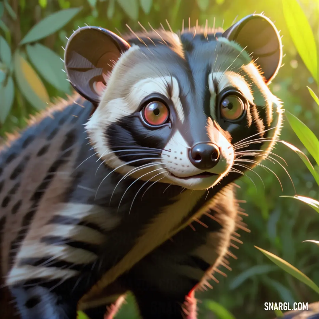 Painting of a Civet in the grass looking at the camera with a surprised look on its face
