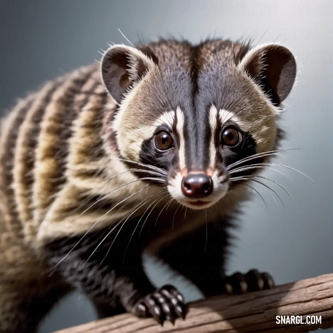Small Civet standing on a wooden stick with a blurry background