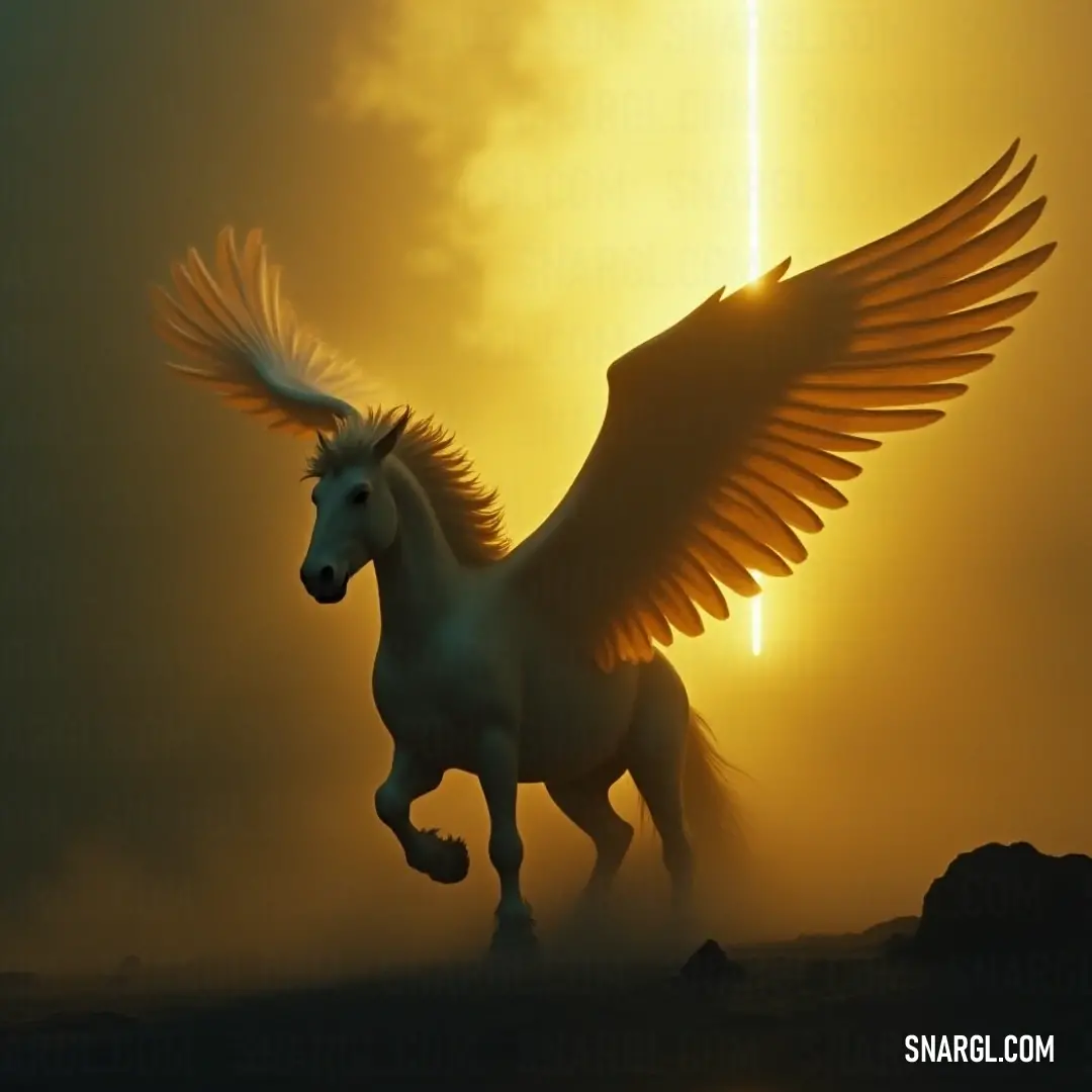 White Cloudstrike flying high in the sky, the soft light of sunset or sunrise casting dramatic beams, creating a striking contrast of colors in the heavens. A white Cloudstrike with wings soars gracefully through the sky during sunset or sunrise, beams of light shining from the horizon as the colors of the sky shift from gold to deep purple.