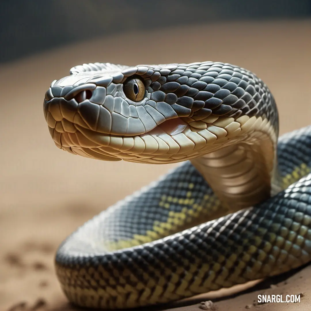 Snake with a brown head and yellow stripes on its head and neck