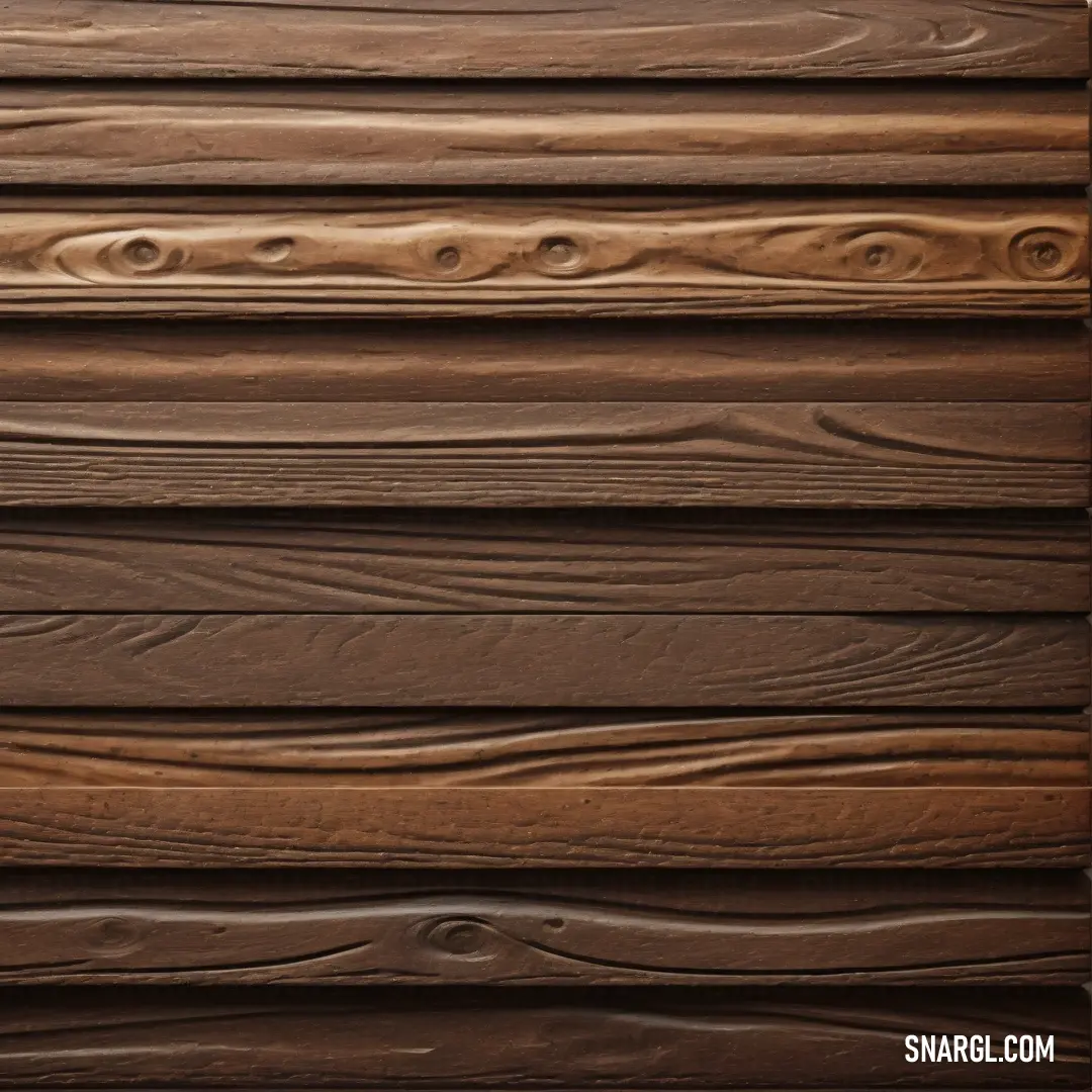 Close up of a wooden wall with a brown color scheme and a black background. Color RGB 111,78,55.