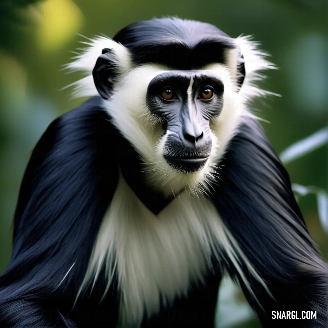 Black and white monkey with a long tail and a black and white face