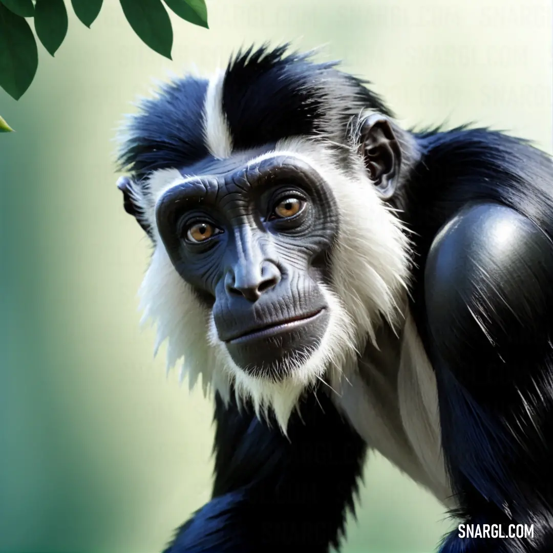 Monkey with a black and white face and a green background