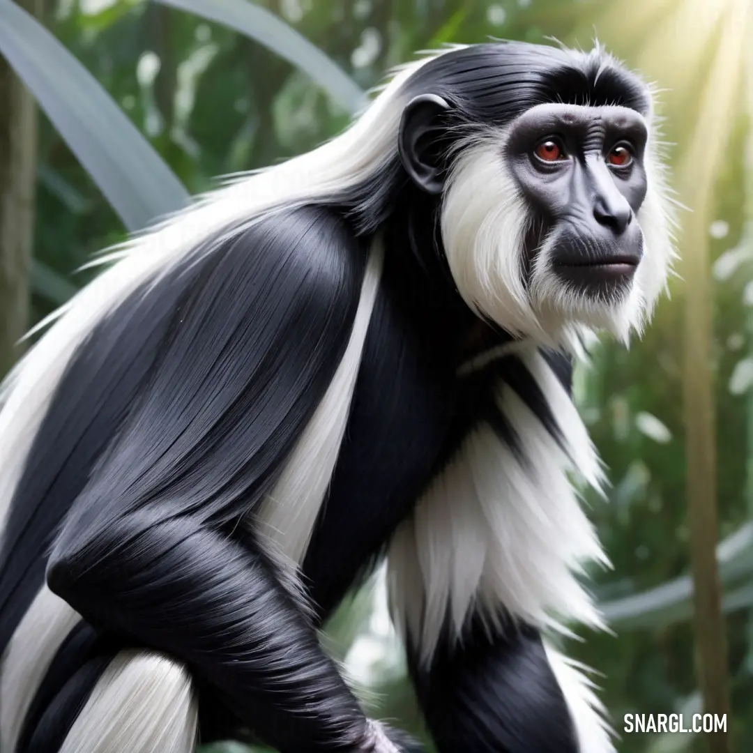 Monkey with black and white fur and a white face and tail
