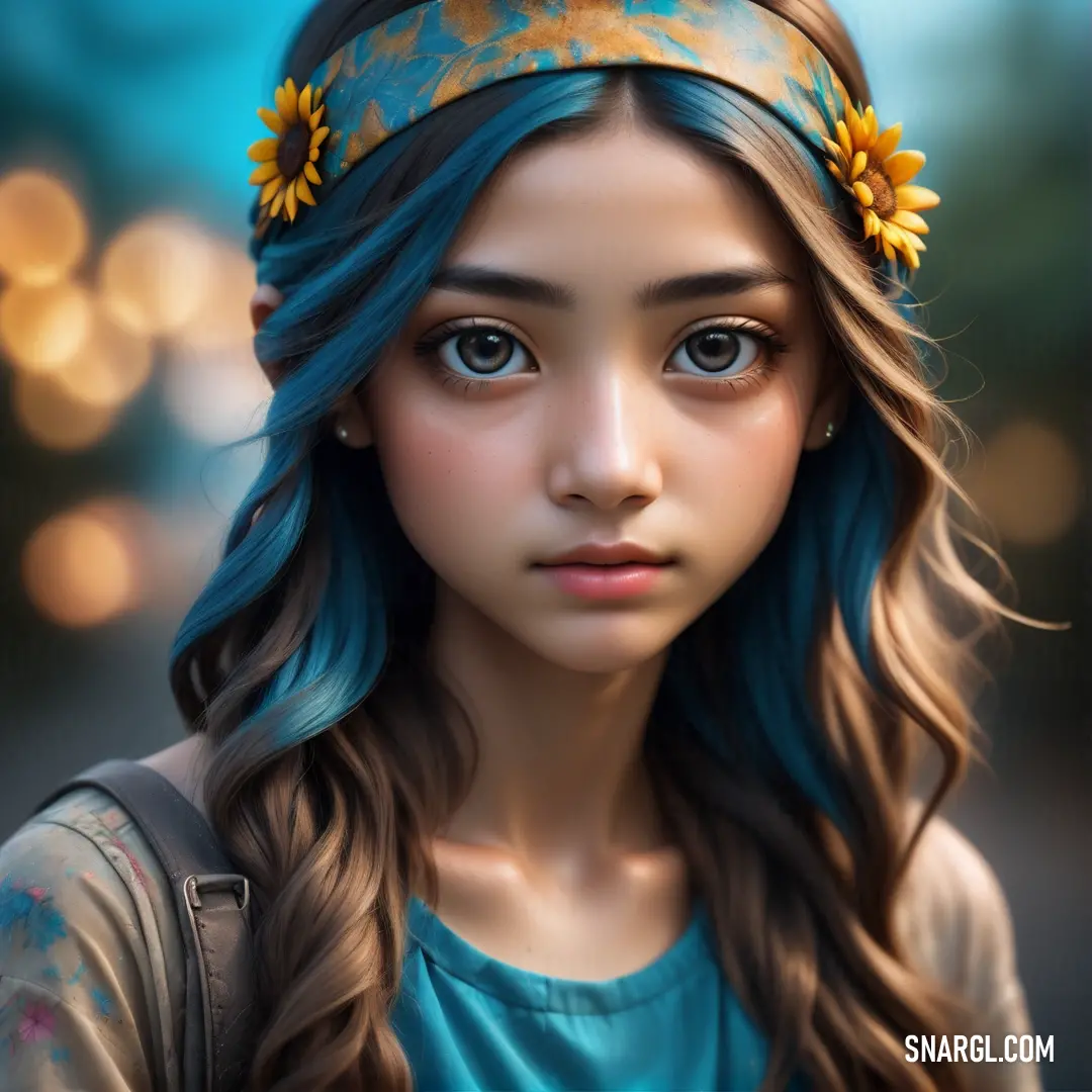 A digital painting of a girl with blue hair, set against a dark backdrop. Her vibrant hair contrasts with the cool tones of the surrounding environment, and her serene expression suggests deep thought, creating an image full of quiet emotion and bold colo