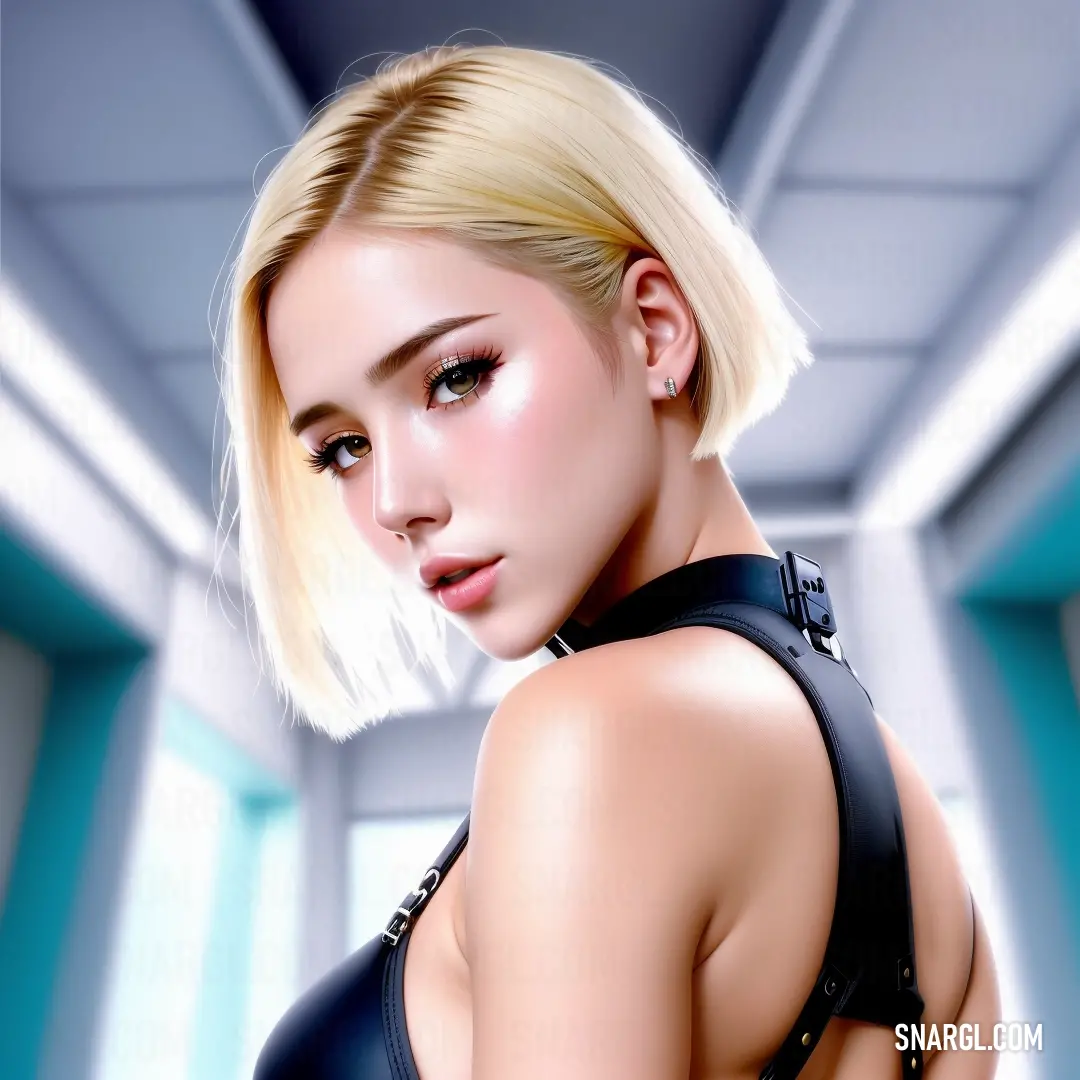 Digital painting of a woman in a black dress with a short blonde haircut