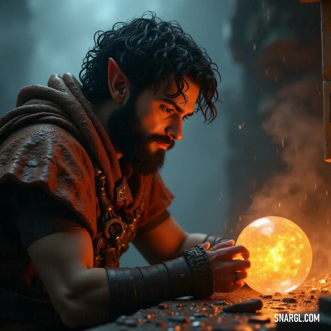A sorcerer showcasing his magic, with a glowing orb of flame in each hand, his eyes filled with determination and wonder, evoking the thrill of enchanted realms. A charismatic sorcerer, his beard flowing and eyes glimmering, holds a radiant ball of fire aloft, embodying the essence of magic and wonder surrounded by flickering embers.