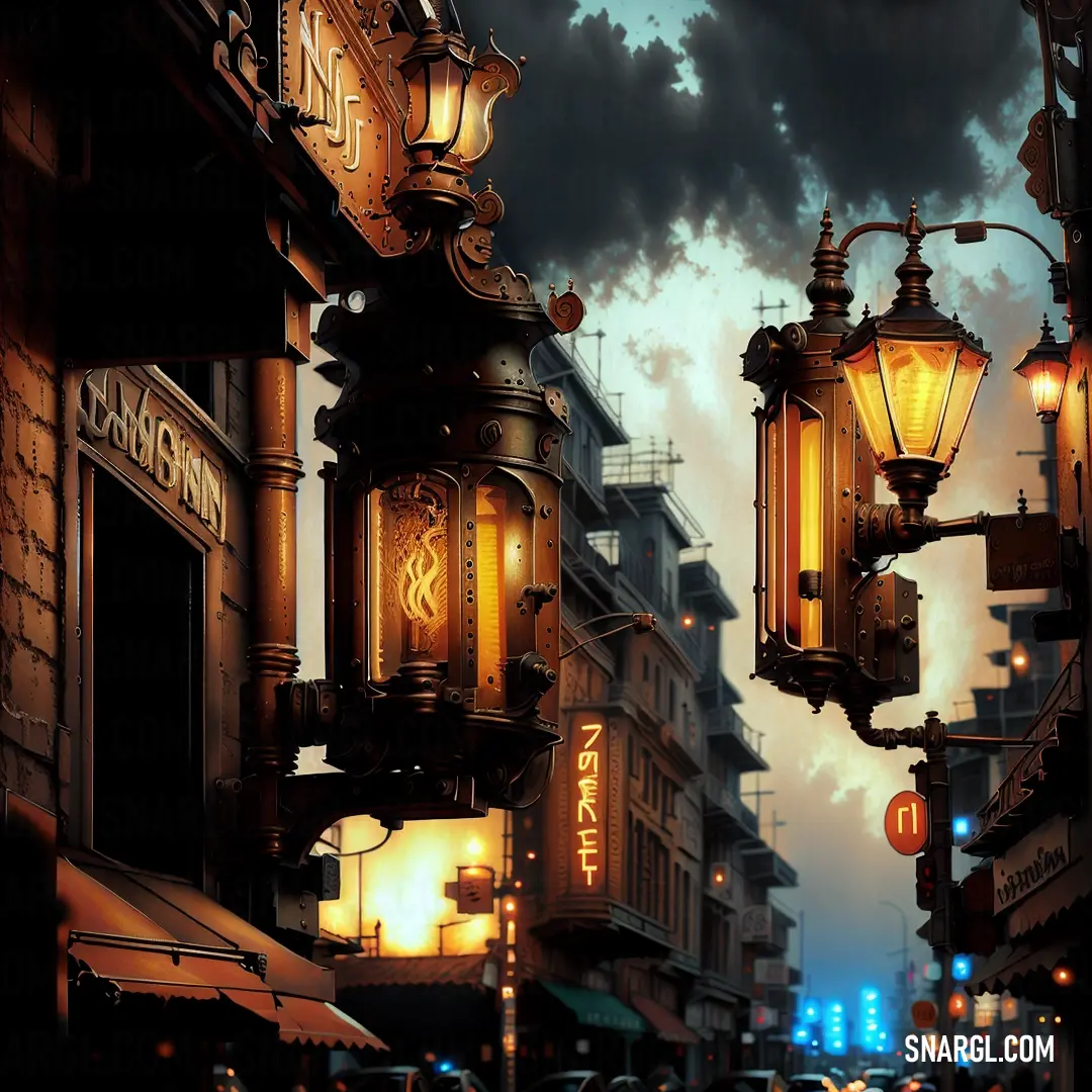 A streetlamp glows softly on a city street at night, casting a warm light under a cloudy sky. The subtle Cosmic Latte color of the scene adds a calm, dreamy vibe to the quiet evening.