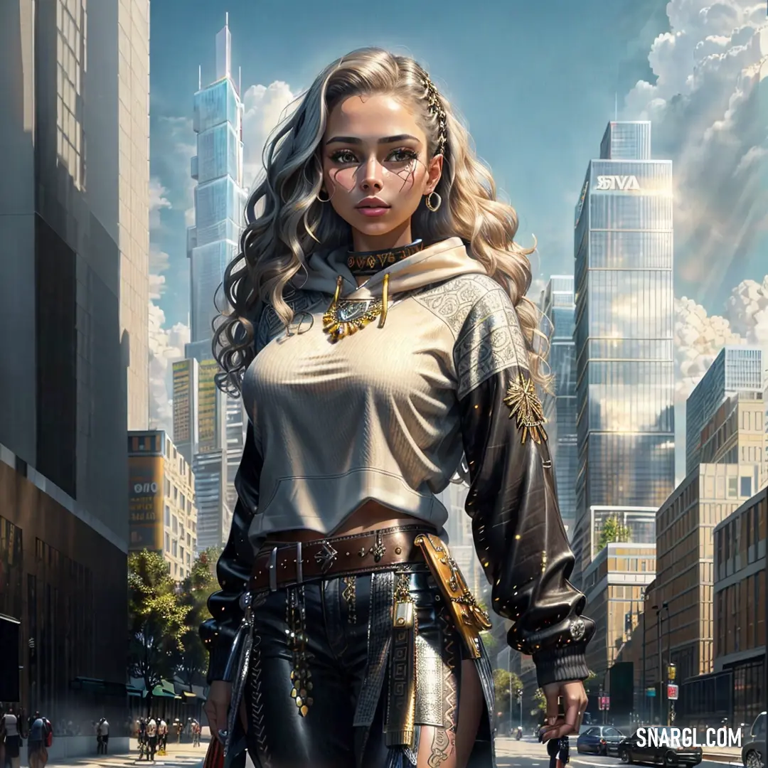 Woman in a futuristic city with a gun in her hand
