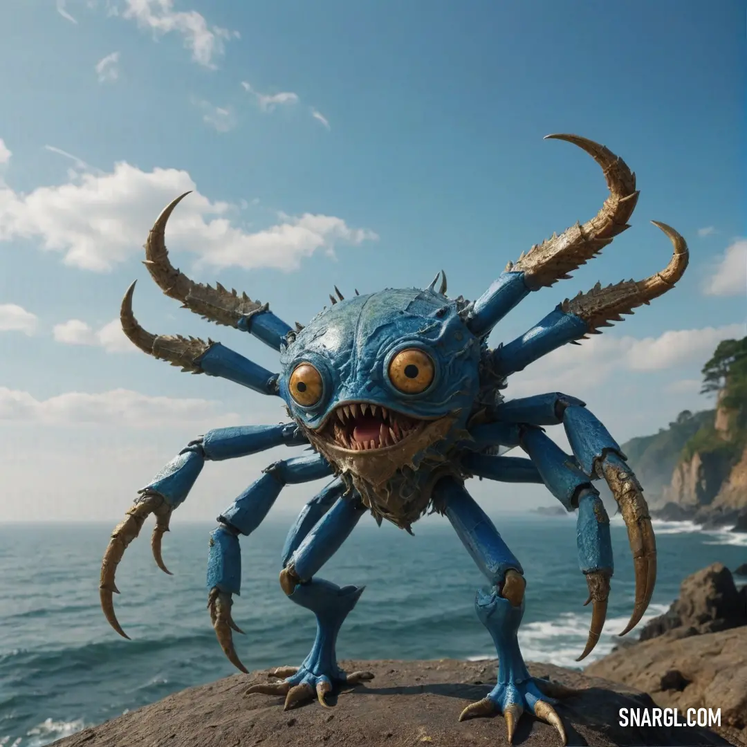 A close-up of a Crab Person using their stinger with pinpoint precision, their eyes locked on a target as they prepare to strike with deadly accuracy, honed through evolution.