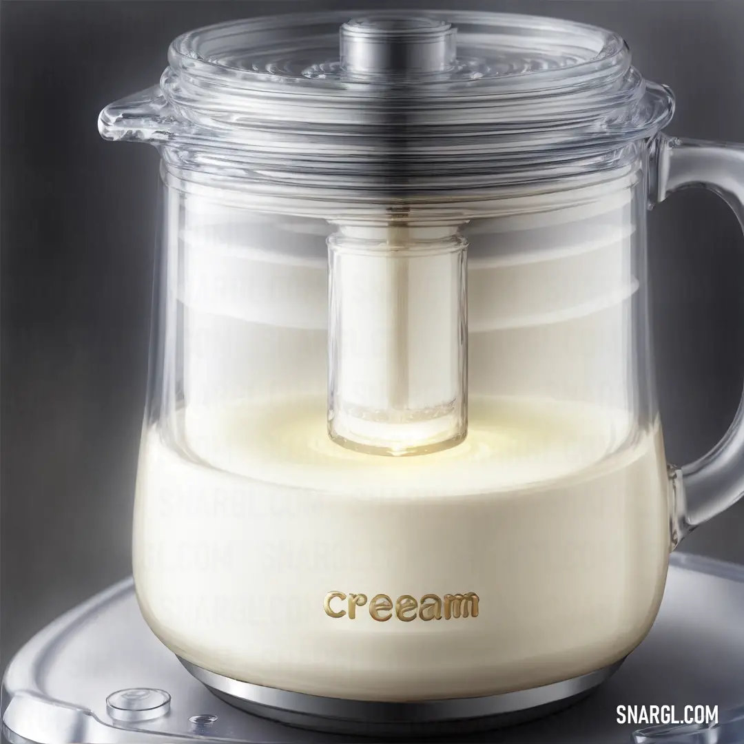 Creamer with a glass lid on a tray with a spoon and spoon rest on it's side