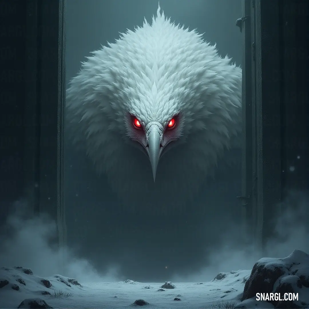This magnificent white eagle, adorned with bright red eyes and a beak, gracefully navigates through a foggy realm, surrounded by an aura of mystery and celestial illumination. A majestic white eagle with striking red eyes and a vivid red beak is captured in a mystical fog-filled landscape, where ethereal light breaks through, creating an atmosphere of enchantment and wonder.