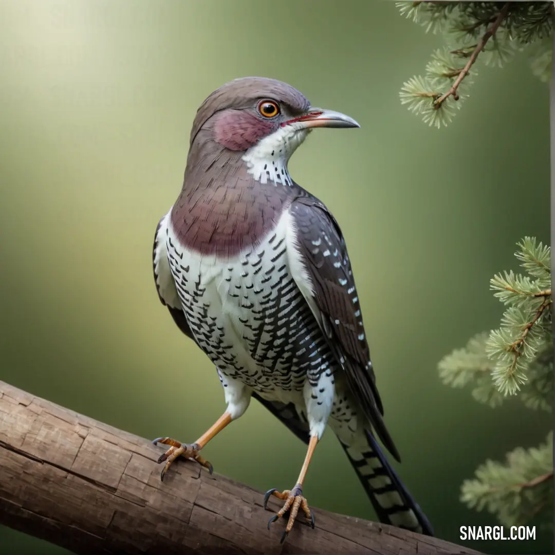 Cuckoo perched on a branch of a tree with a green background