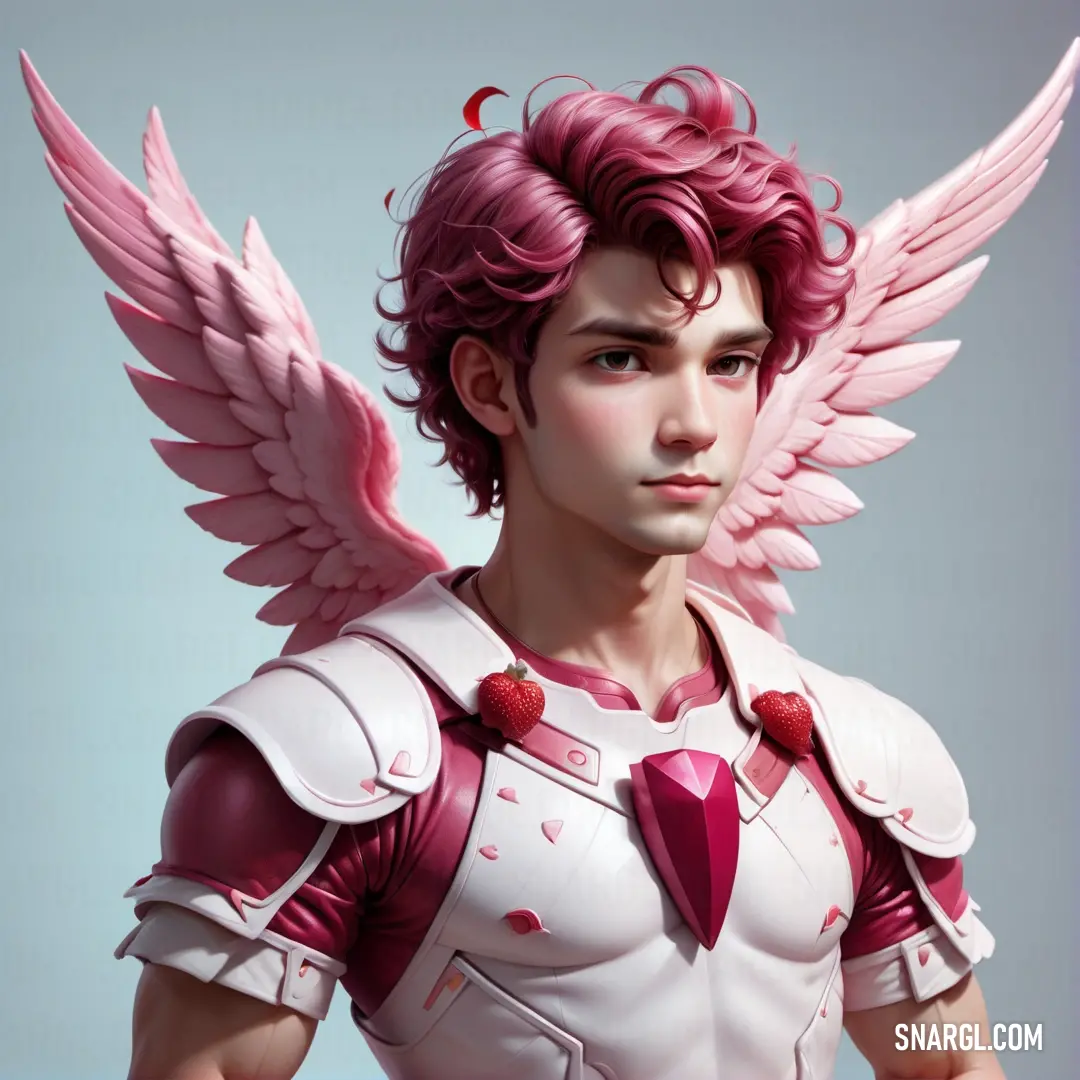 Cupid with pink hair and wings on his chest