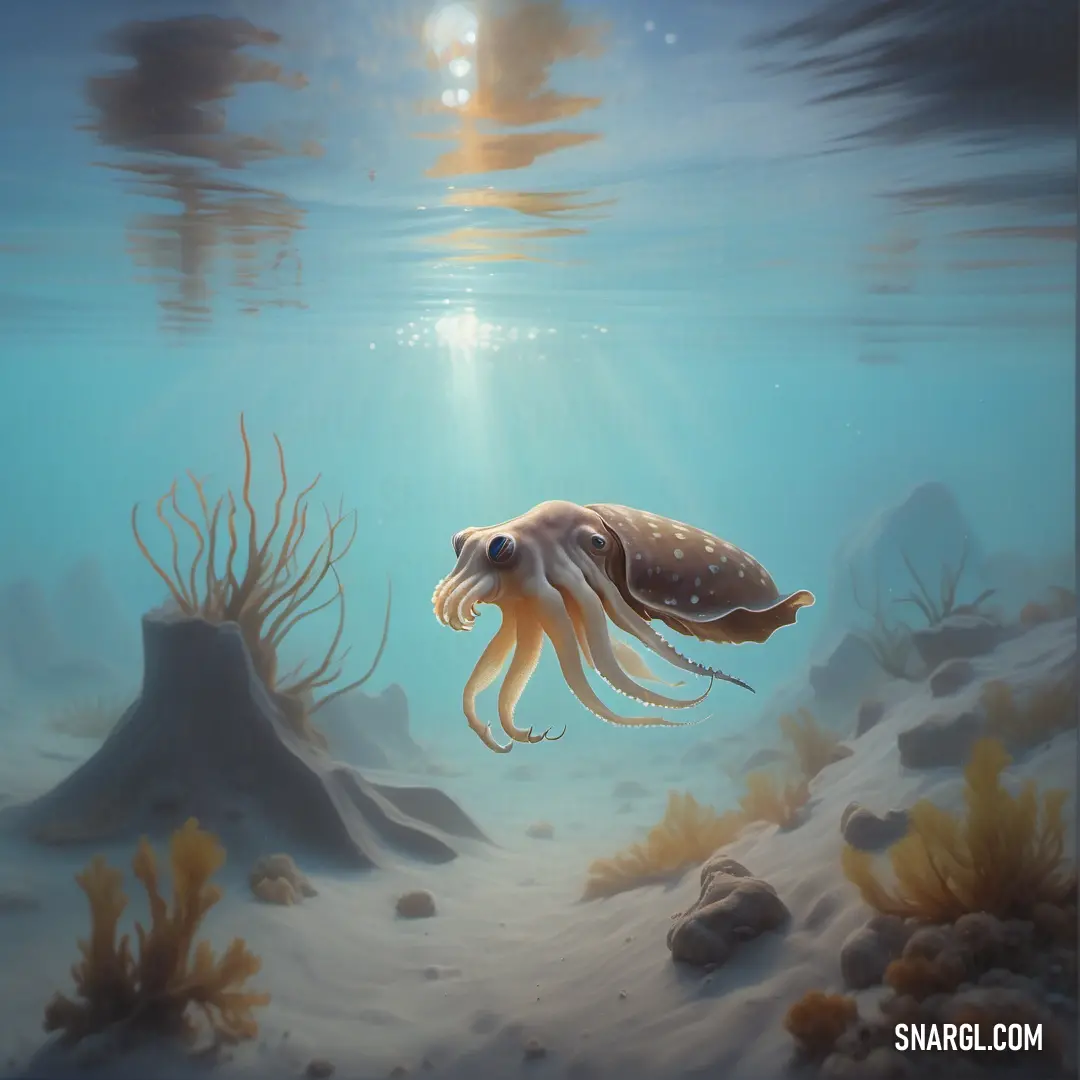 Painting of a jellyfish swimming in the ocean with a sunbeam in the background