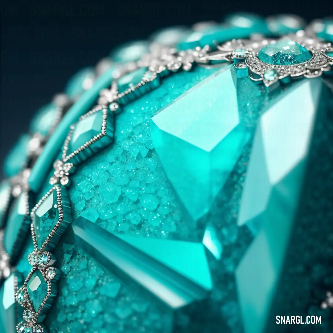 Close up of a blue diamond with a chain around it's neck