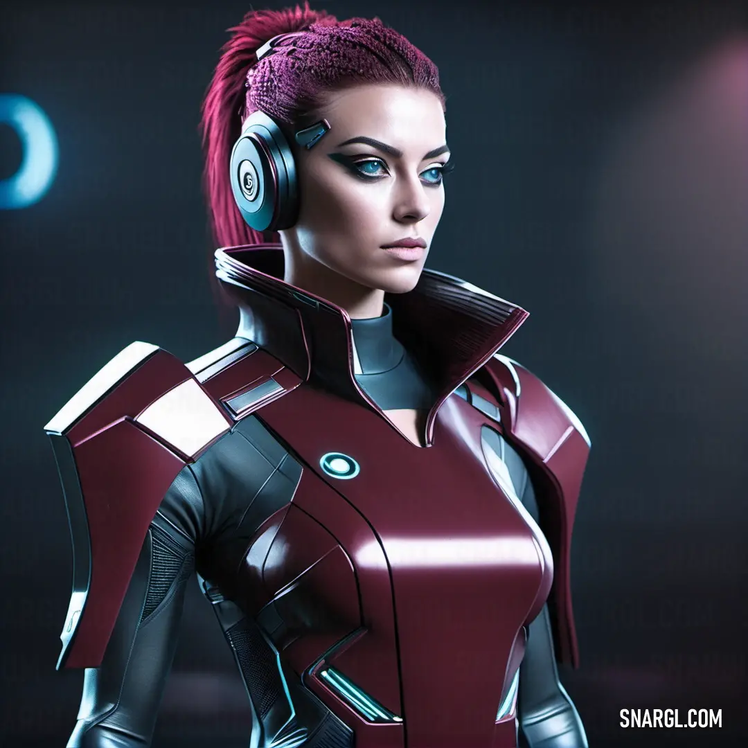 Woman in a futuristic suit with headphones on her ears