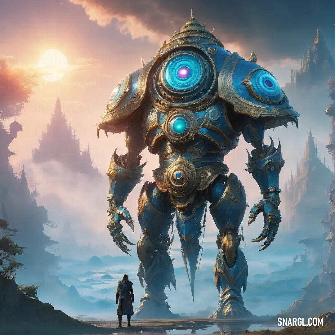 Cyclop standing next to a giant Cyclop in a forest with a giant Cyclop in the background