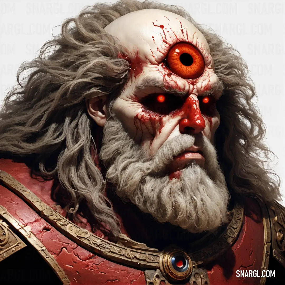 Cyclop with a beard and red eyes wearing a red costume and a white beard and red eyes