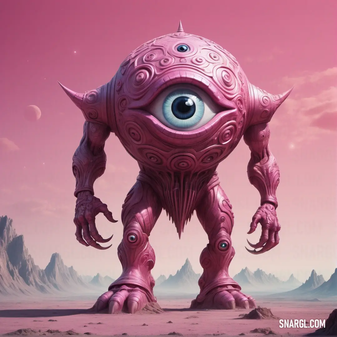 Pink Cyclop with a huge eye and a strange body of flesh on its face and legs