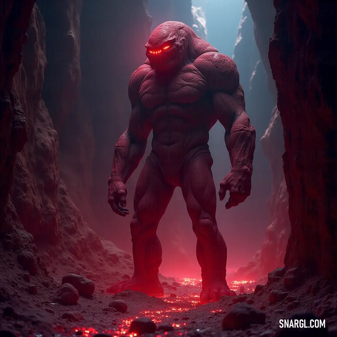 The imposing Cyclops King, clad in a vibrant red suit, gazes from the depths of a dark cave, where an eerie red light highlights his powerful visage and the mysterious atmosphere. A majestic Cyclops King dons a striking red suit, standing boldly within a dim cave. A haunting red light illuminates his face, casting shadows that add to his formidable presence amidst the rocky surroundings.