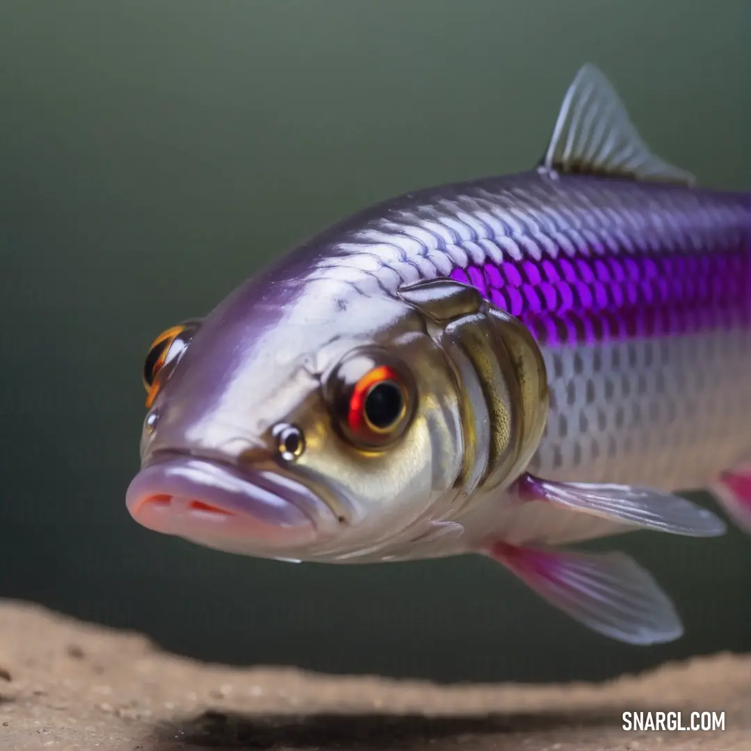Fish with a purple stripe on its body and a black and white stripe on its head and a red and yellow stripe on its body
