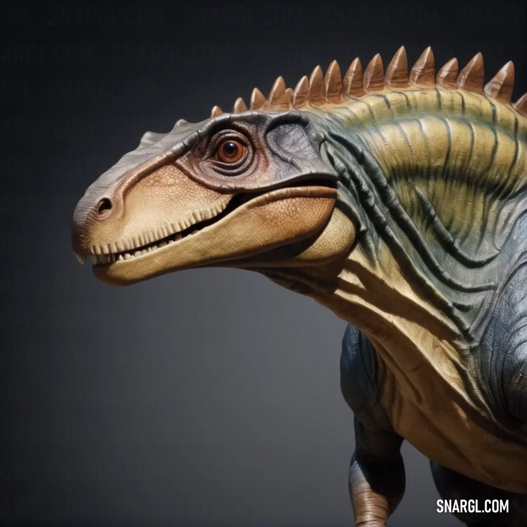 Toy Dacosaurus with spikes on its head and neck, standing in front of a dark background
