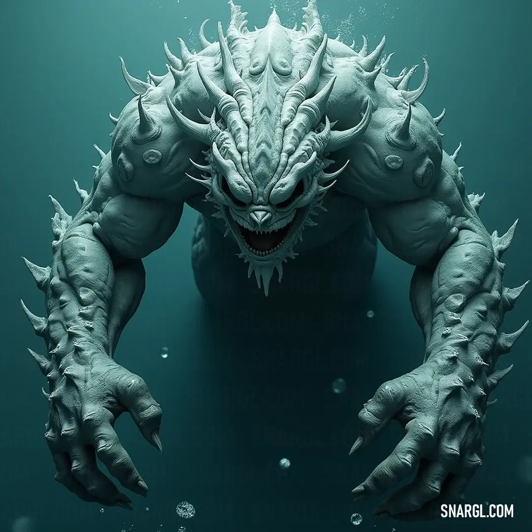 With large claws and an imposing presence, this creature roams the water, an embodiment of primal strength and the power of the wild, evoking both fear and fascination. A formidable figure displays prominent claws and a fierce expression as it prowls through the water, embodying a raw force of nature and an undeniable presence in its aquatic domain.